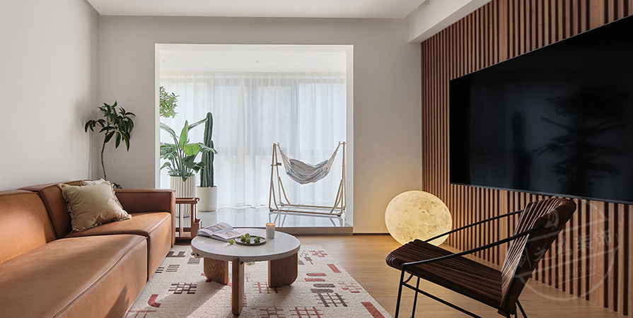 金地万悦城102㎡原木风格三居室装修案例