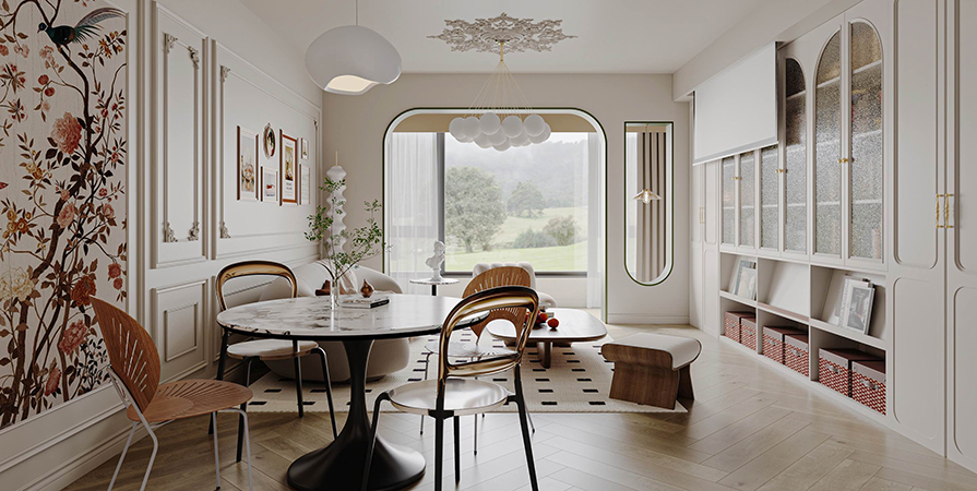 华夏国际公寓110㎡法式风格三居室装修案例